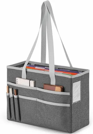File Organizer Box, Portable Tote Bag Hanging Filing Box Desktop File Folder Document Storage Organizer with Pockets and Handles