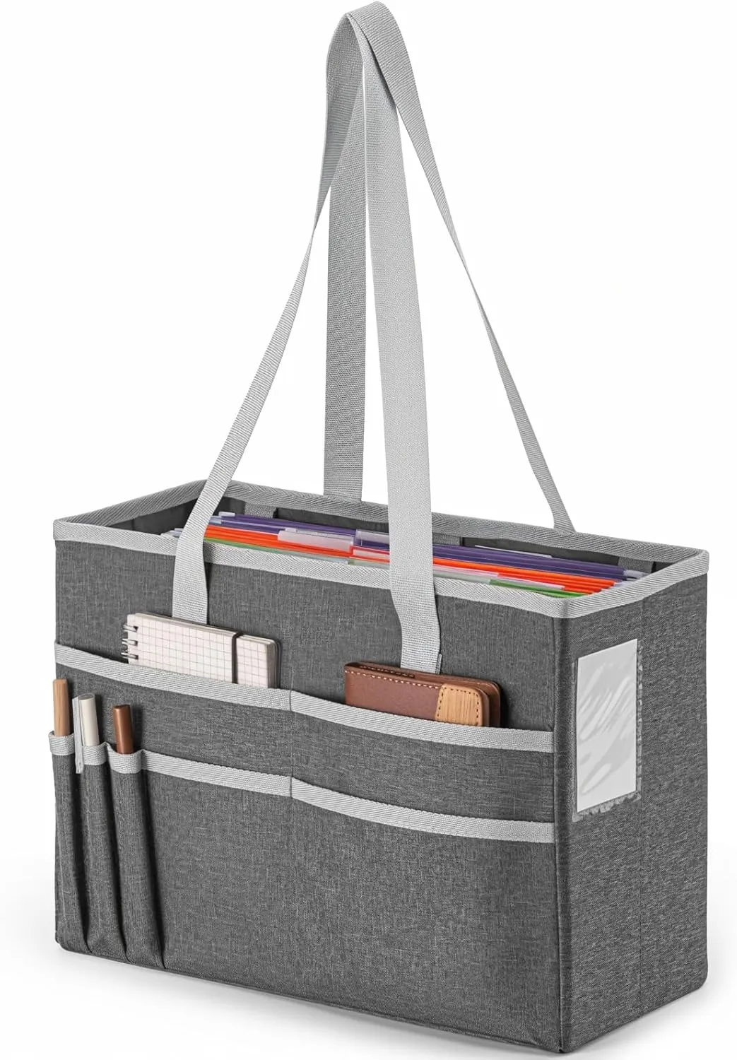 File Organizer Box, Portable Tote Bag Hanging Filing Box Desktop File Folder Document Storage Organizer with Pockets and Handles