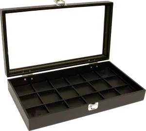 FindingKing Glass Top Case Black Leather Pocket Watch Jewelry Display Tray