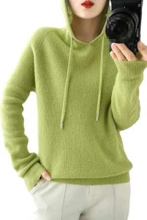 Fjnbbiot Cashmere Hoodie Women's Loose Hooded Knitted Jacket Ingot Needle Thick Sweater Outer Wear