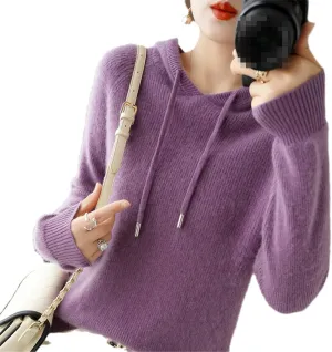 Fjnbbiot Cashmere Hoodie Women's Loose Hooded Knitted Jacket Ingot Needle Thick Sweater Outer Wear