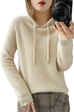Fjnbbiot Cashmere Hoodie Women's Loose Hooded Knitted Jacket Ingot Needle Thick Sweater Outer Wear