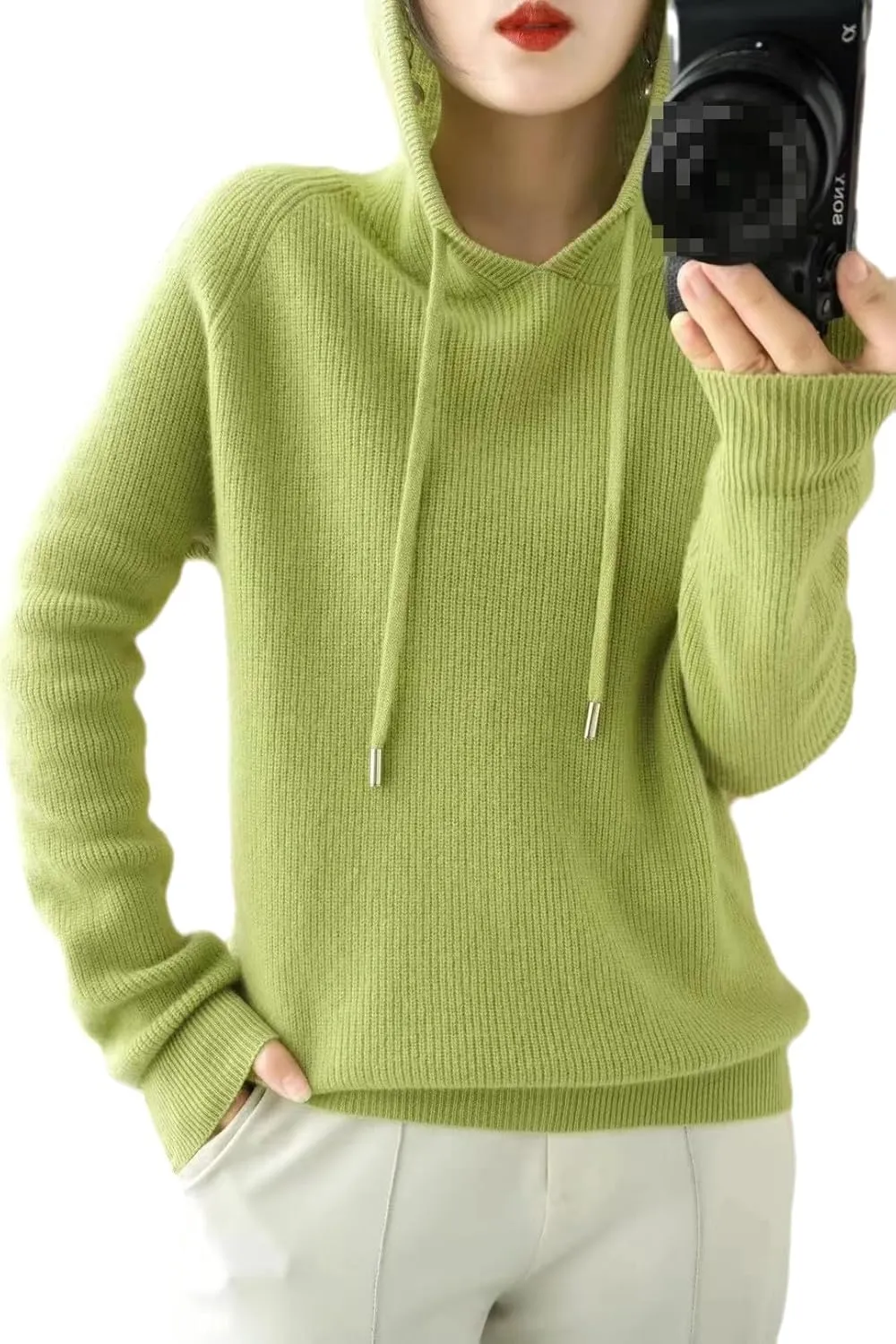 Fjnbbiot Cashmere Hoodie Women's Loose Hooded Knitted Jacket Ingot Needle Thick Sweater Outer Wear