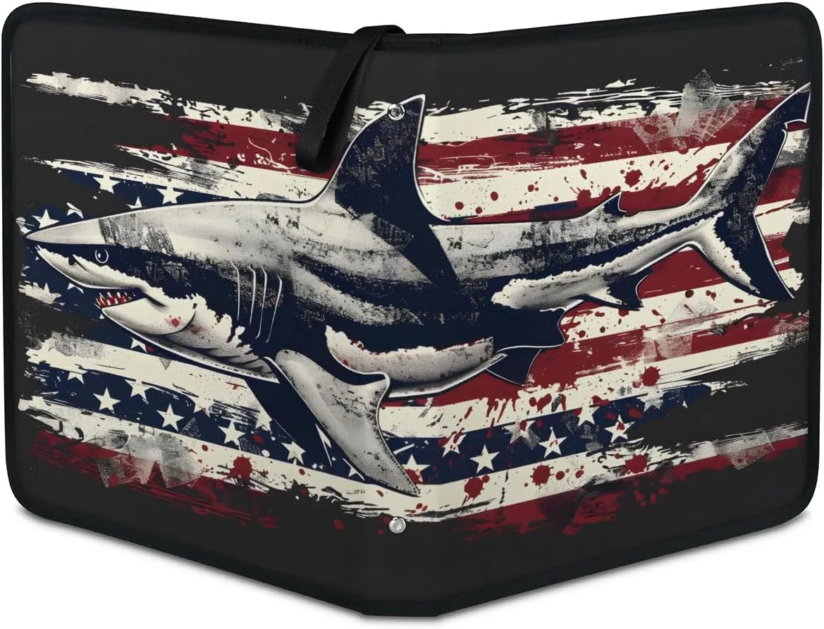 Flag Sharks 3 Ring Trading Zipper Binder Strap, Trading Card Binder 9 Pocket, 900 Pockets Card Holder with 50 Removable Sleeves for Game Cards