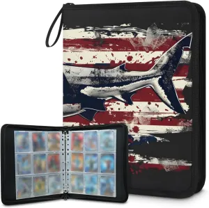 Flag Sharks 3 Ring Trading Zipper Binder Strap, Trading Card Binder 9 Pocket, 900 Pockets Card Holder with 50 Removable Sleeves for Game Cards