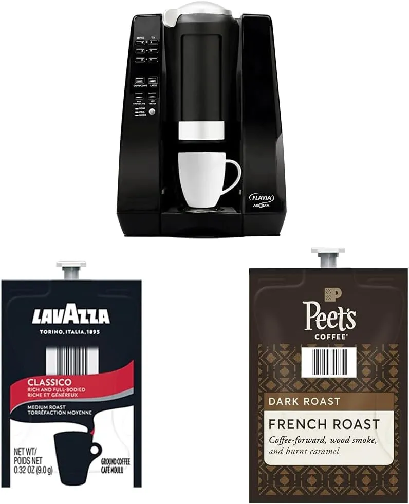 Flavia Aroma Single-Serve Coffee Brewer with Lavazza and Peet's Sample Pack (Coffee Brewer   228 Drinks)