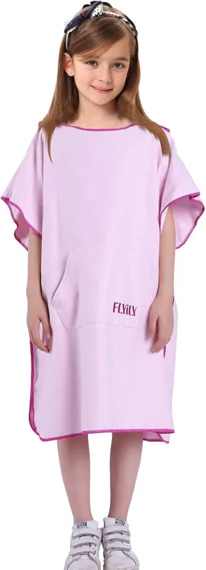 FLYILY Beach Changing Towel Quick-Dry Surf Poncho Robe with Pocket Hooded Wetsuit Adjustable Sleeves Surfing Swimming Bathing(LightPink,S)