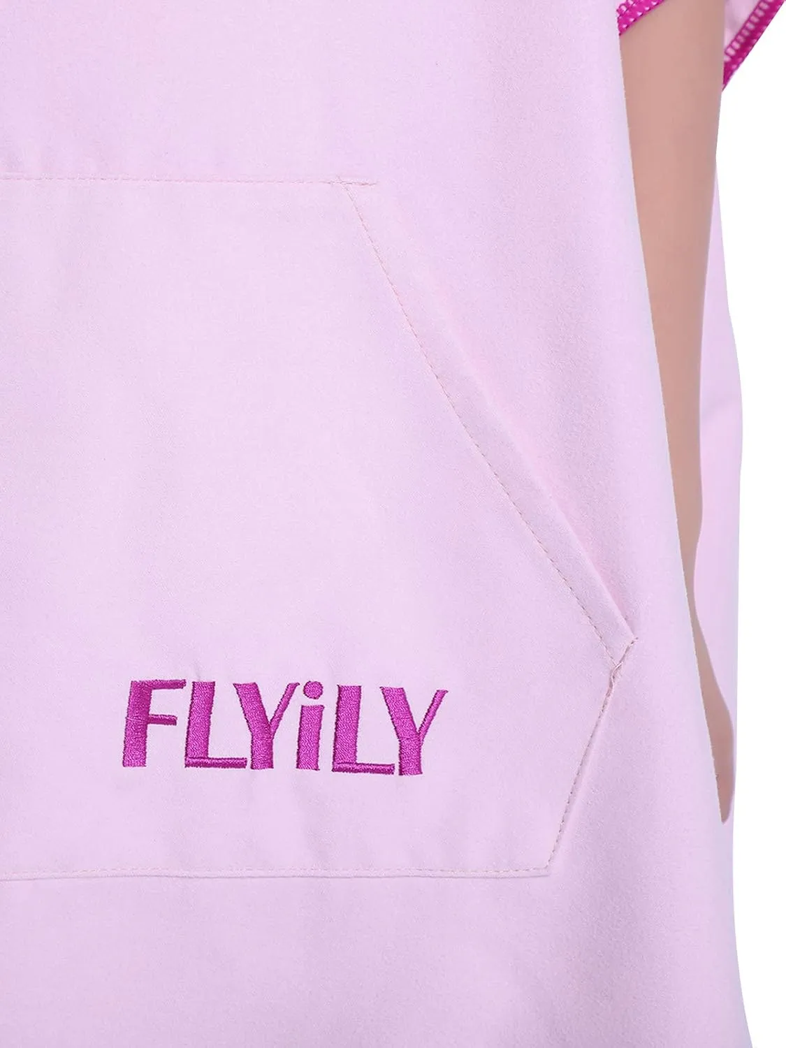 FLYILY Beach Changing Towel Quick-Dry Surf Poncho Robe with Pocket Hooded Wetsuit Adjustable Sleeves Surfing Swimming Bathing(LightPink,S)