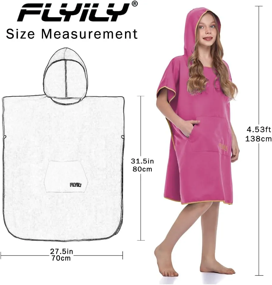 FLYILY Beach Changing Towel Quick-Dry Surf Poncho Robe with Pocket Hooded Wetsuit Adjustable Sleeves Surfing Swimming Bathing(Rosered,S)