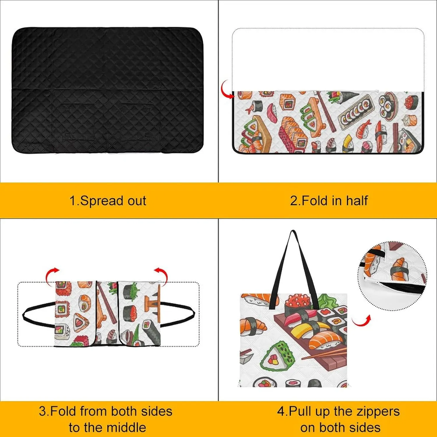 Food Picnic Blankets Set of 2 Large Sushi Patterns Camping Blanket Beach Mat Sand Free Foldable with Carry Strap,Camping Rugs for Outside Your Yv