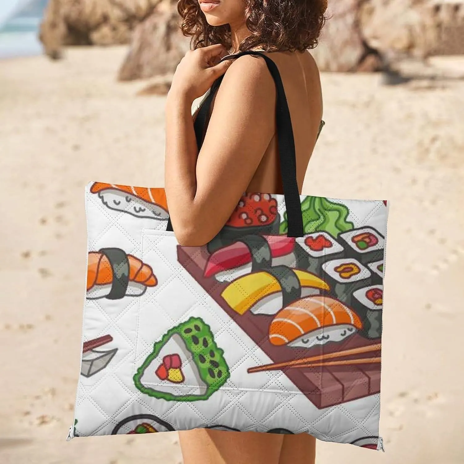 Food Picnic Blankets Set of 2 Large Sushi Patterns Camping Blanket Beach Mat Sand Free Foldable with Carry Strap,Camping Rugs for Outside Your Yv
