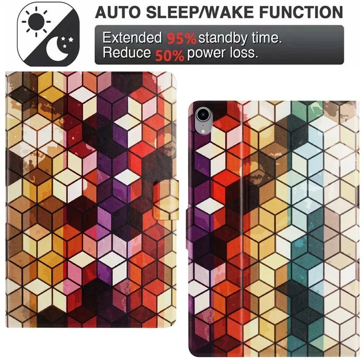 For iPad mini (2021) Case Pattern Printed Stand Litchi Texture Leather Tablet Cover with Card Slots
