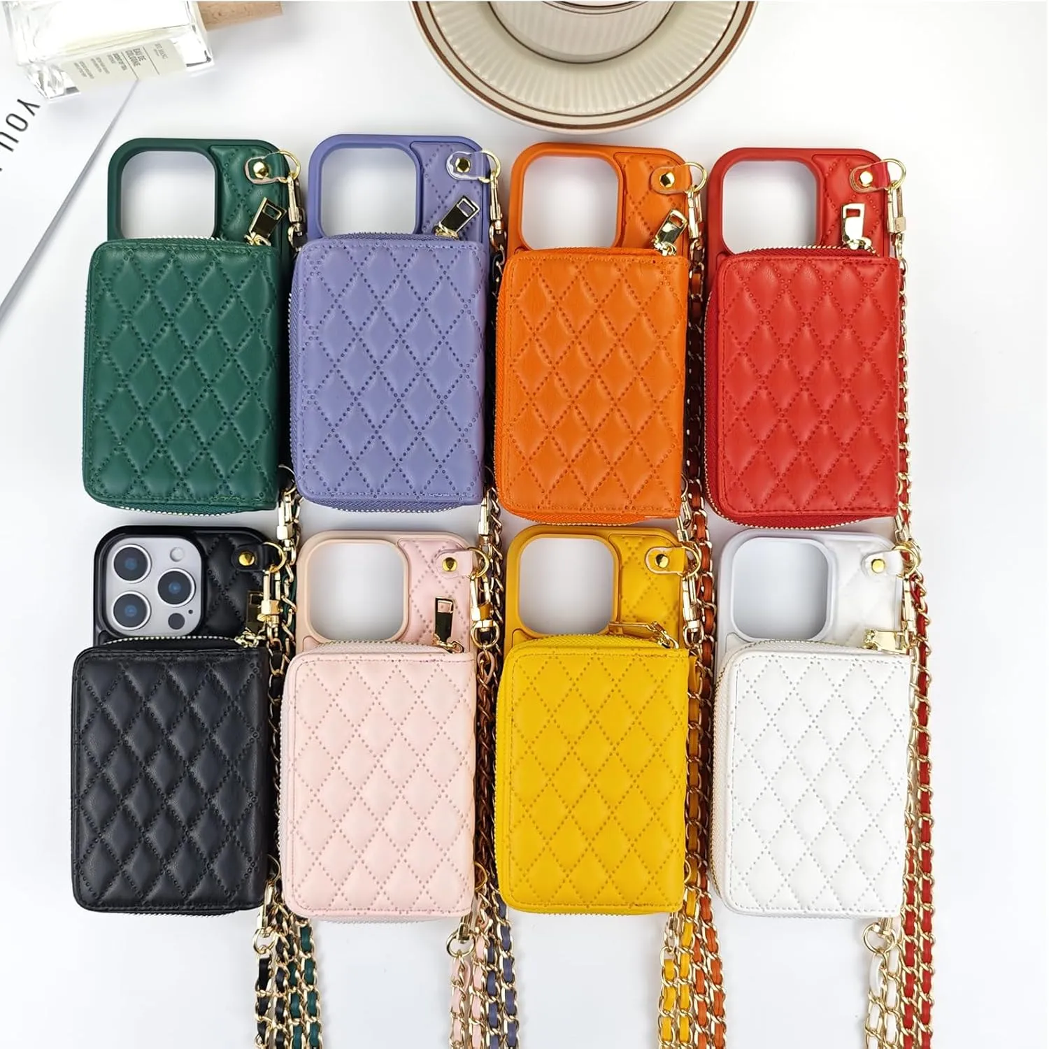 for iPhone 16 Pro Case Wallet for Women, Stylish Crossbody Wallet Case with Detachable Chain Strap&Card Slots Holder, Quilted PU Leather Kickstand Phone Cases for iPhone 16 Pro, 6.3” Purple