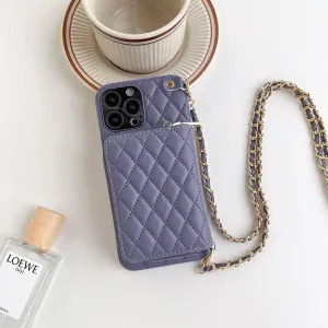 for iPhone 16 Pro Case Wallet for Women, Stylish Crossbody Wallet Case with Detachable Chain Strap&Card Slots Holder, Quilted PU Leather Kickstand Phone Cases for iPhone 16 Pro, 6.3” Purple
