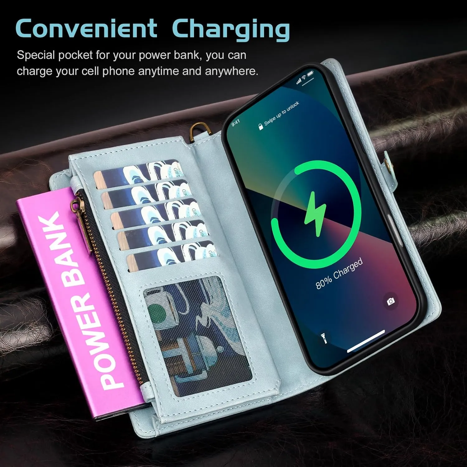 for iPhone 16 Pro Wallet Case,Fashionable Leather Wallet Handbag Phone Case,Stylish Crossbody Protection with Card Slots & Anti-Slip Design(Blue)