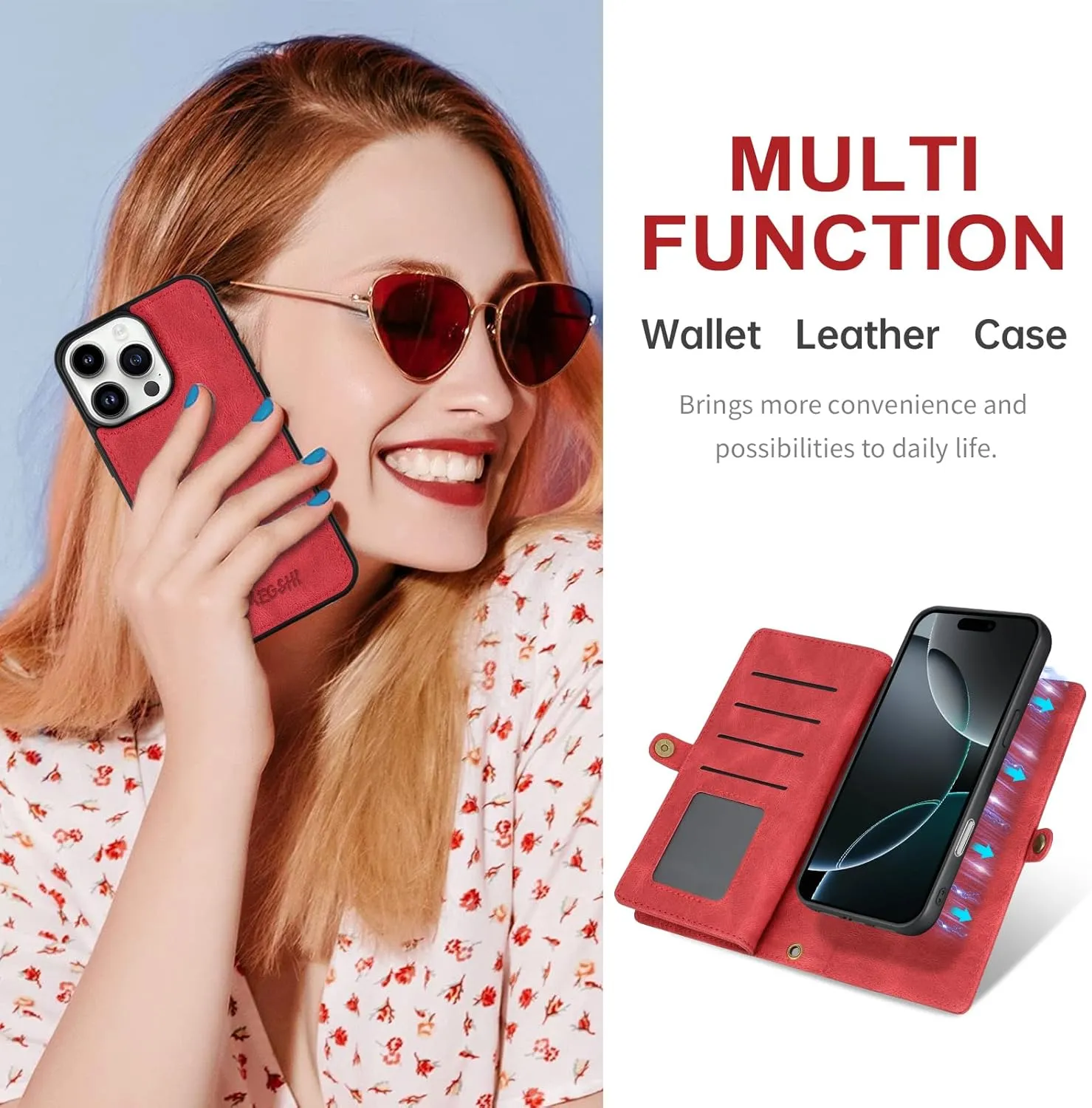 for iPhone 16 Pro Wallet Case,Fashionable Leather Wallet Handbag Phone Case,Stylish Crossbody Protection with Card Slots & Anti-Slip Design(Red)