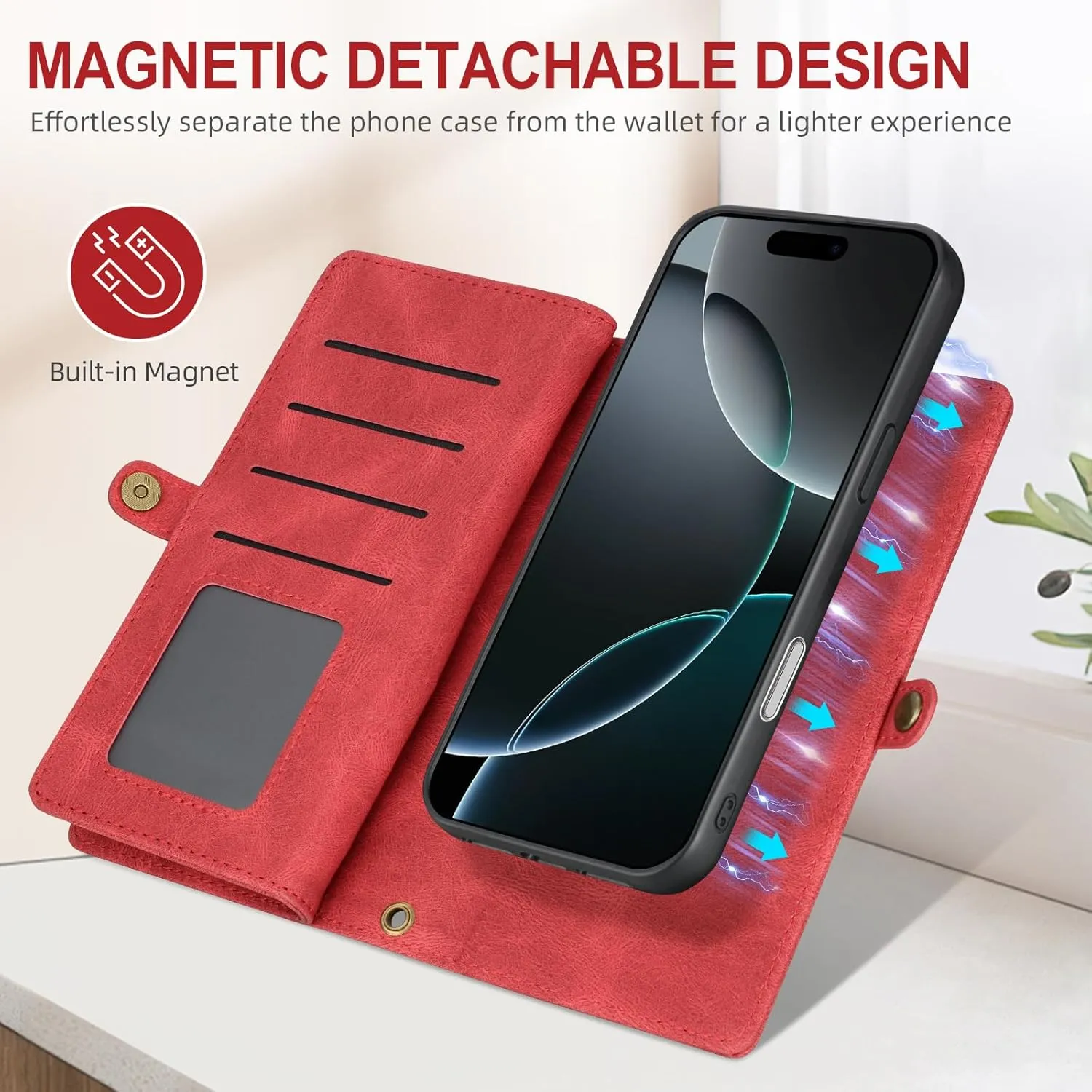 for iPhone 16 Pro Wallet Case,Fashionable Leather Wallet Handbag Phone Case,Stylish Crossbody Protection with Card Slots & Anti-Slip Design(Red)