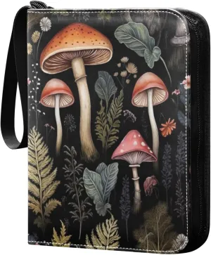 Forest Mushroom Card Binder 4 Pocket Trading Card Album Fits 400 Sports/Game Cards, PU Cover 3 Ring Card Collection with 50 Removable Sleeves