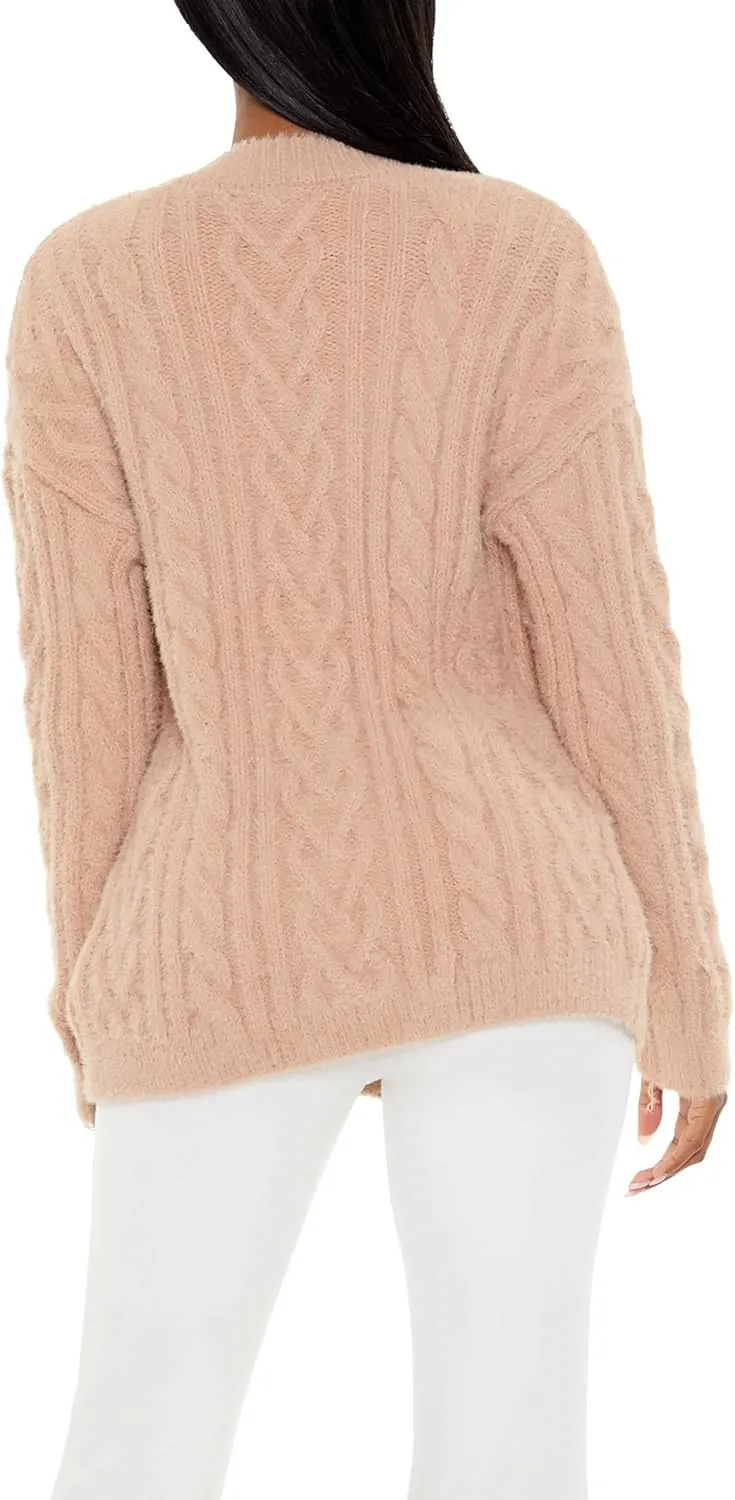 Forever 21 Women's Fuzzy Cable Knit Cardigan Sweater
