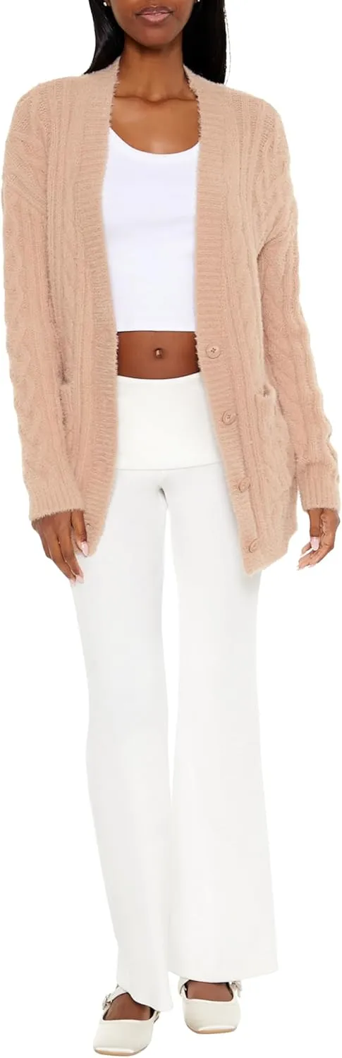 Forever 21 Women's Fuzzy Cable Knit Cardigan Sweater