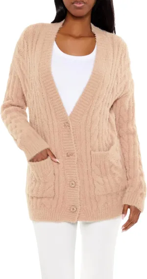 Forever 21 Women's Fuzzy Cable Knit Cardigan Sweater