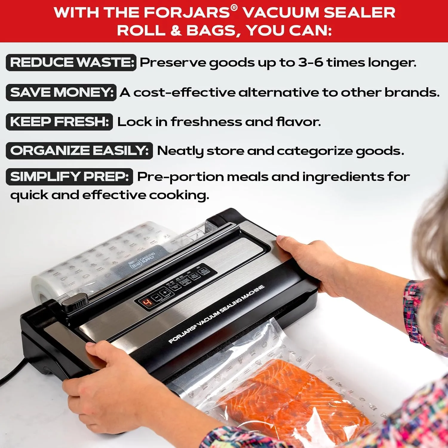 ForJars Vacuum Sealer Bags For Food Storage - Method Sous Vide Cooking - Pack of 100 count Pre-Cut Size Bags, Perfect for Food Storage and Cooking - Ideal for Home and Commercial Use (8x12 (100pcs))