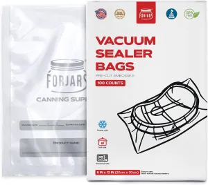 ForJars Vacuum Sealer Bags For Food Storage - Method Sous Vide Cooking - Pack of 100 count Pre-Cut Size Bags, Perfect for Food Storage and Cooking - Ideal for Home and Commercial Use (8x12 (100pcs))