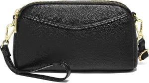FOXLOVER Small Crossbody Bags for Women Double Zip Cell Phone Genuine Leather Handbag with Ajustable Shoulder Strap