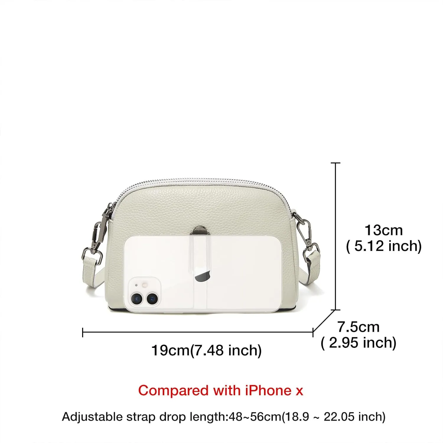 FOXLOVER Small Crossbody Bags for Women Double Zip Cell Phone Leather Handbag with Ajustable Shoulder Strap