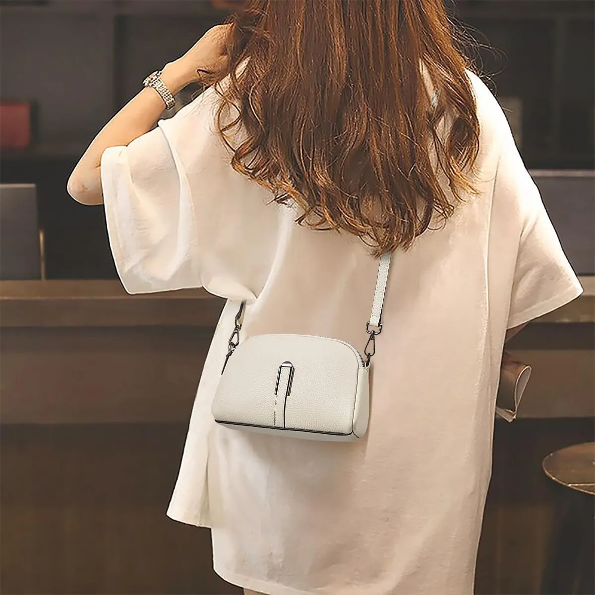 FOXLOVER Small Crossbody Bags for Women Double Zip Cell Phone Leather Handbag with Ajustable Shoulder Strap