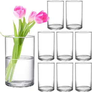 Frcctre 8 Pack 6 Inch Glass Cylinder Vases, Clear Glass Vases Floating Candle Holders Flower Vase Hurricane Candle Holders for Wedding Centerpieces and Home Decoration