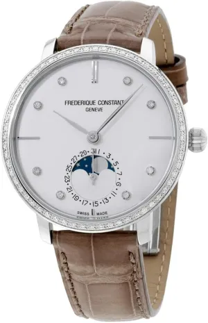 Frederique Constant Manufacture Slimline Moonphase Steel & Diamond Womens Watch Date FC-703SD3SD6