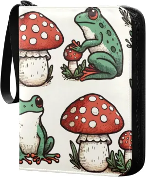 Frogs and Mushrooms Card Binder 4 Pocket Trading Card Album Fits 400 Sports/Game Cards, PU Cover 3 Ring Card Collection with 50 Removable Sleeves
