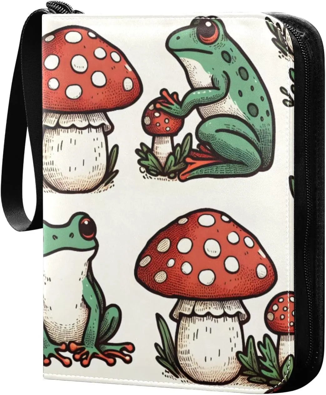 Frogs and Mushrooms Card Binder 4 Pocket Trading Card Album Fits 400 Sports/Game Cards, PU Cover 3 Ring Card Collection with 50 Removable Sleeves
