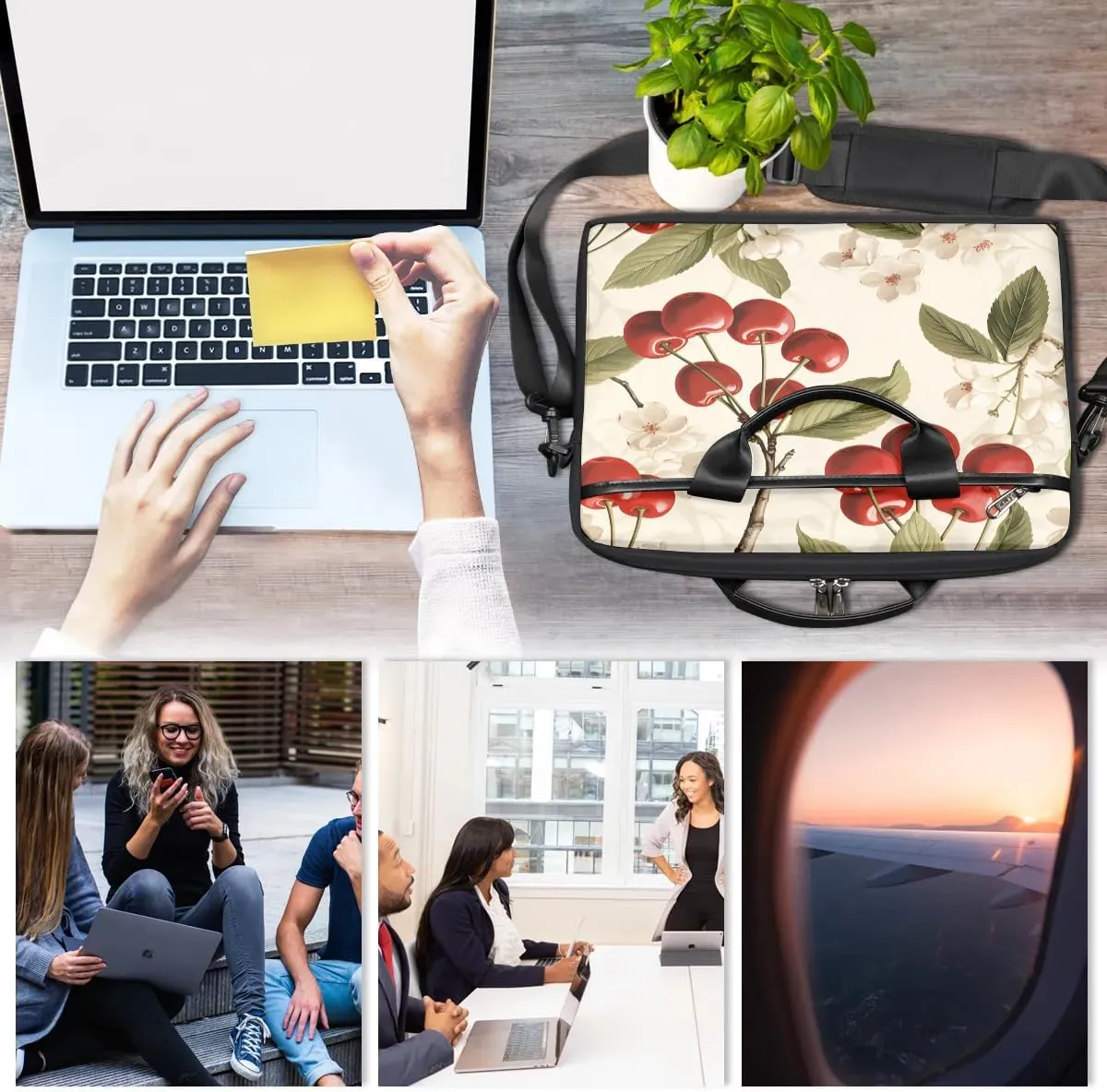 Fruit Cherry Leaves 15 Inch Laptop Bag Laptop Shoulder Bag Computer Cases for Laptops or Tablets