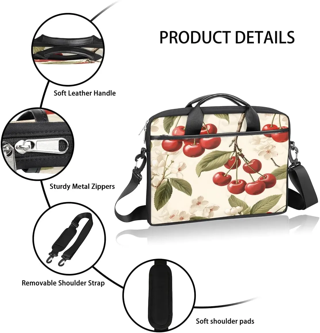 Fruit Cherry Leaves 15 Inch Laptop Bag Laptop Shoulder Bag Computer Cases for Laptops or Tablets