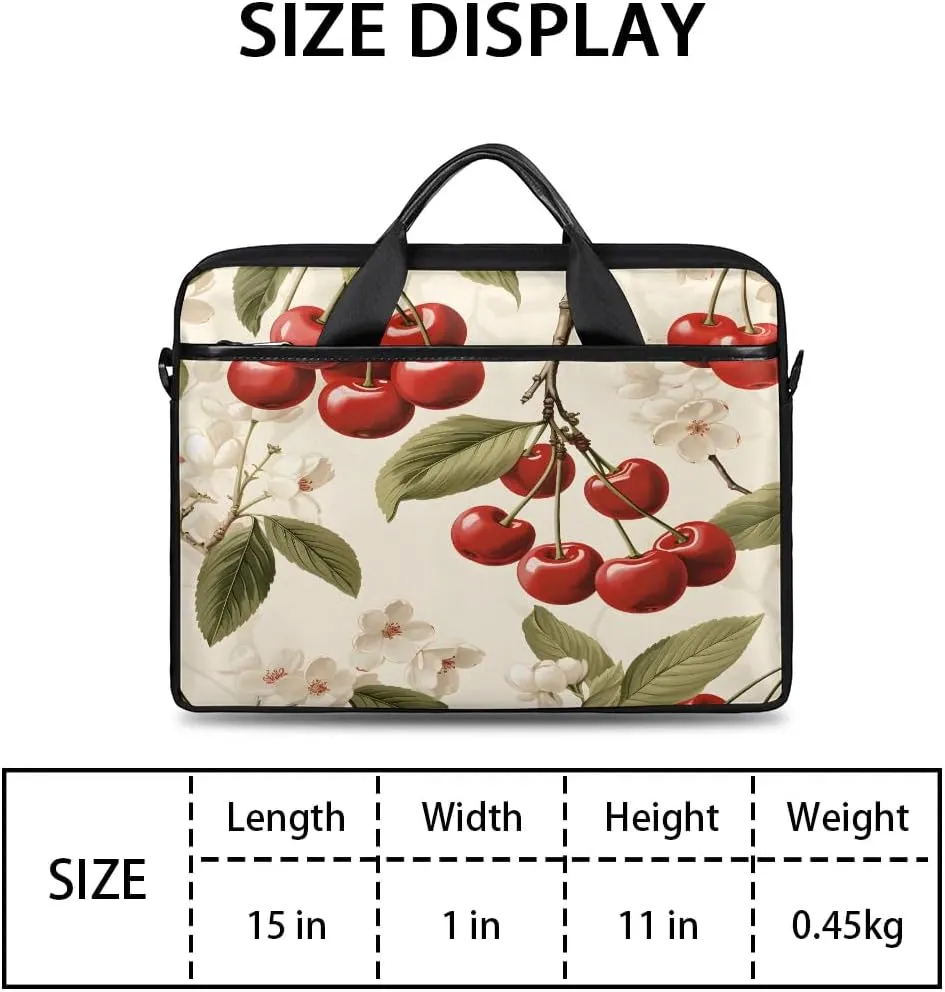 Fruit Cherry Leaves 15 Inch Laptop Bag Laptop Shoulder Bag Computer Cases for Laptops or Tablets