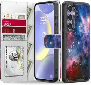 FUNMIKO for Samsung Galaxy S24 Case Wallet,Detachable Flip Folio Leather Cover,RFID Blocking 4 Card Slots Holder,Kickstand Function,Protective Phone Shell for Women Girls,The Vast Universe