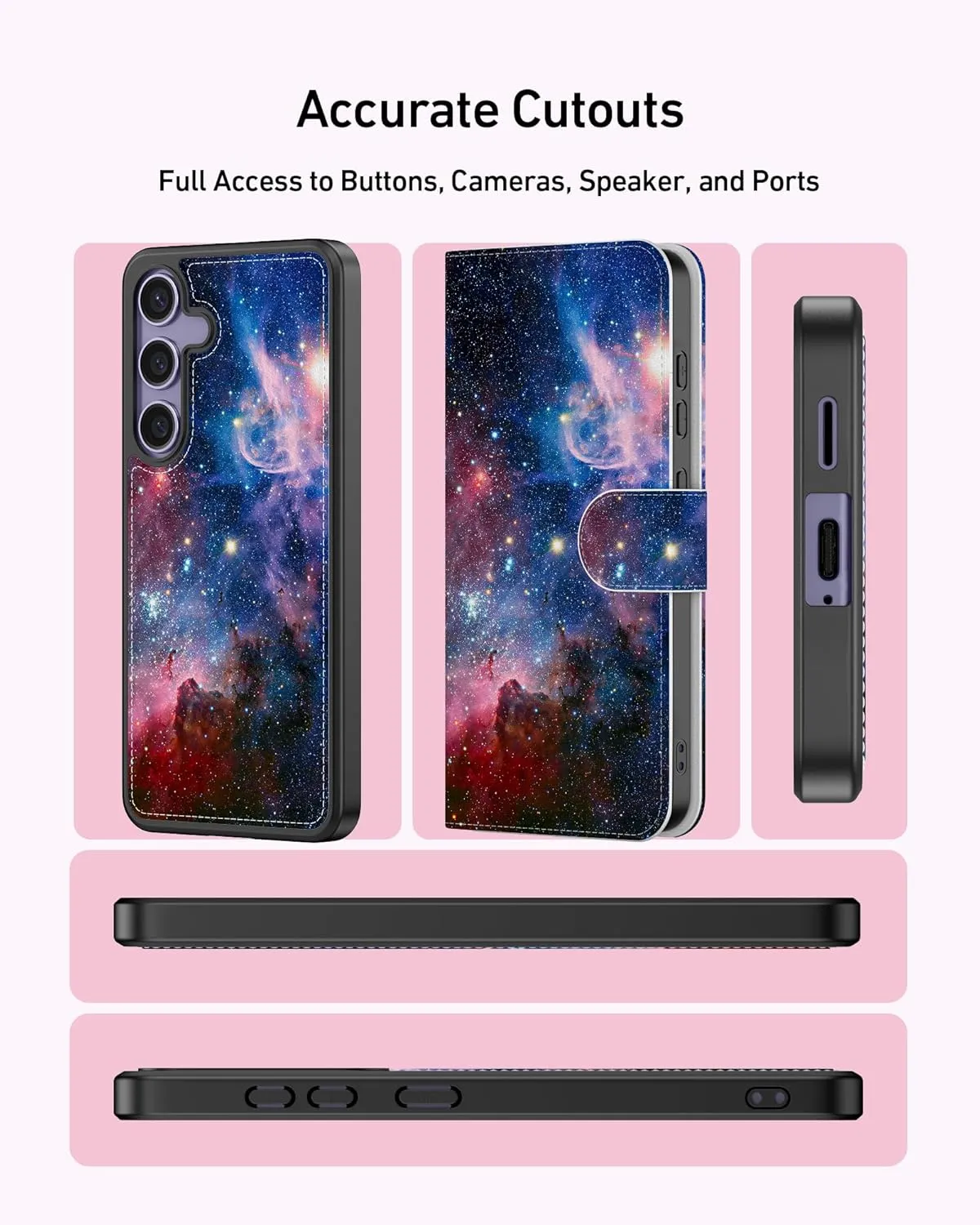 FUNMIKO for Samsung Galaxy S24 Case Wallet,Detachable Flip Folio Leather Cover,RFID Blocking 4 Card Slots Holder,Kickstand Function,Protective Phone Shell for Women Girls,The Vast Universe