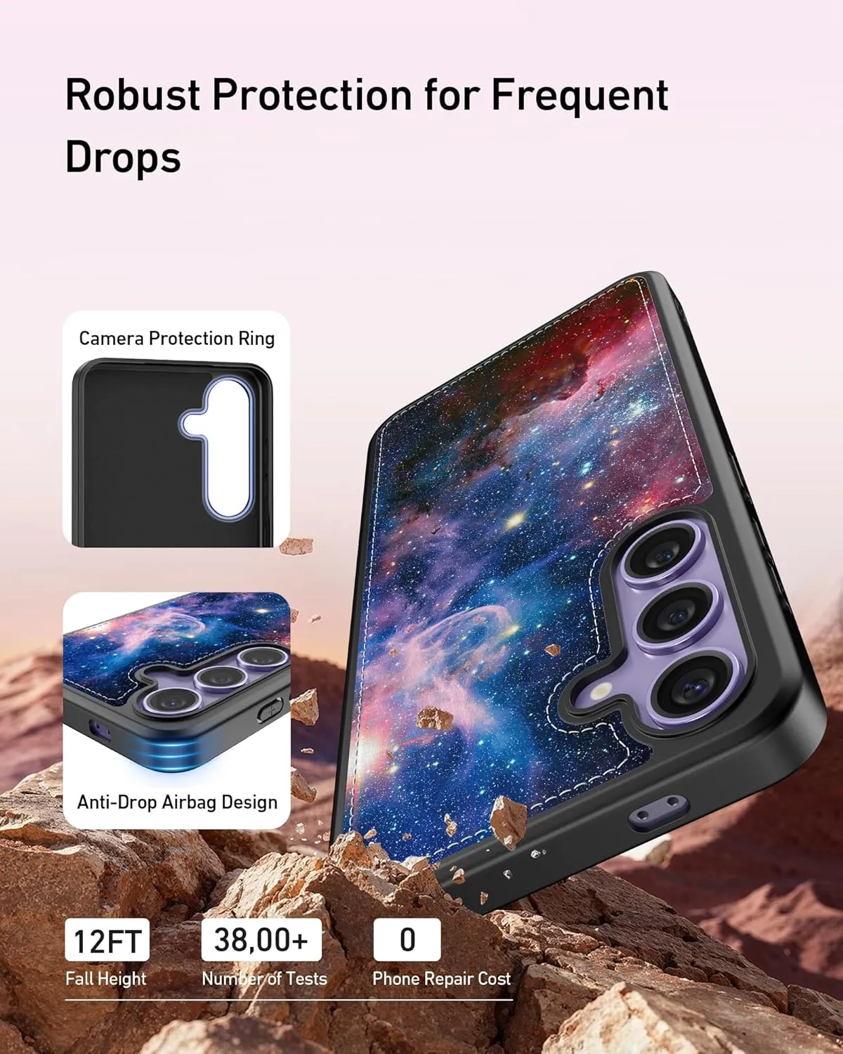FUNMIKO for Samsung Galaxy S24 Case Wallet,Detachable Flip Folio Leather Cover,RFID Blocking 4 Card Slots Holder,Kickstand Function,Protective Phone Shell for Women Girls,The Vast Universe