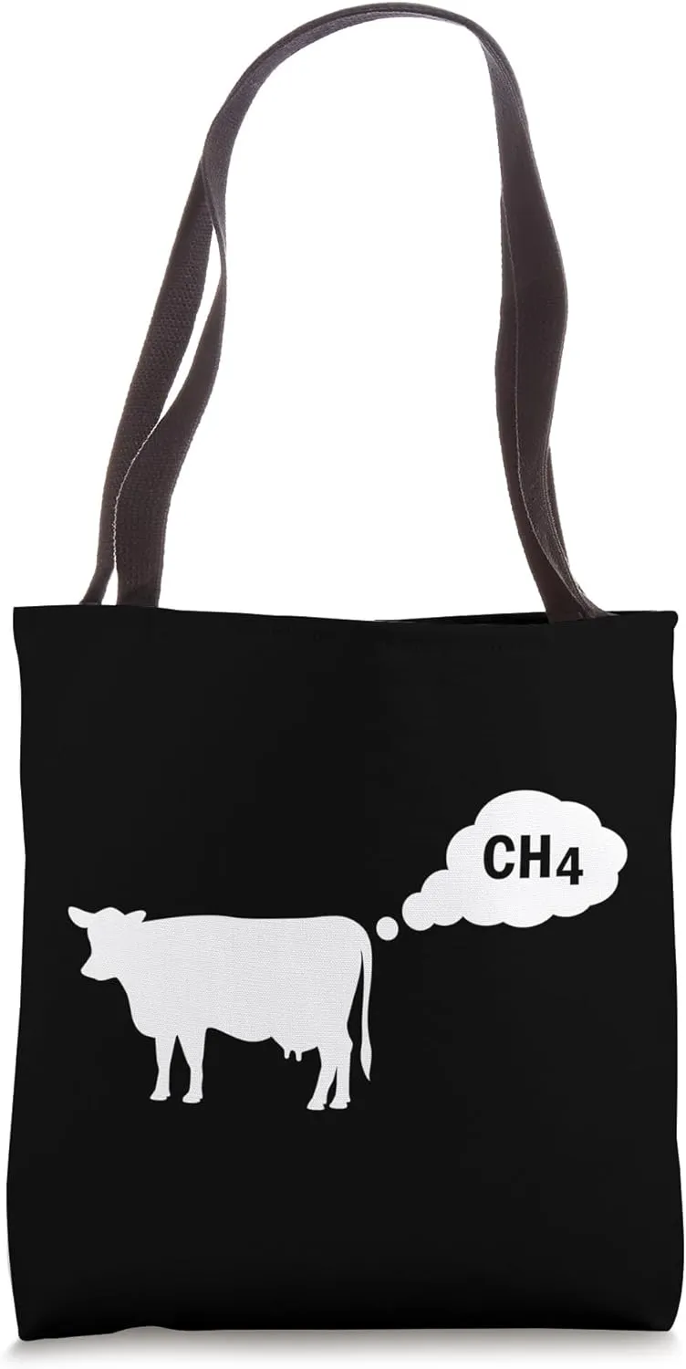 Funny Sarcastic Cow Producing Ch4 Methane Gas Graphic Design Tote Bag