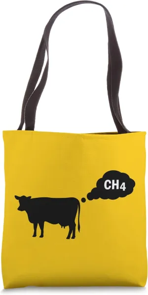 Funny Sarcastic Cow Producing Ch4 Methane Gas Graphic Design Tote Bag