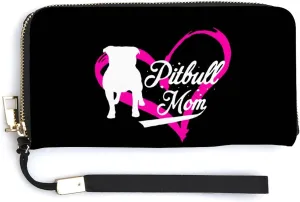 FunnyStar Proud Pitbull Mom Women’s PU Leather Wallet with Card Holders Money Organizer Zipper Purse Wristlet Handbag, 20.0*10.5cm, FunnyStar