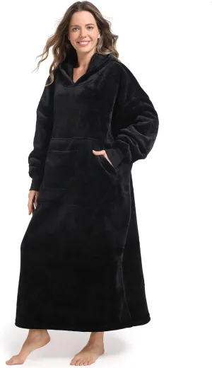 FUSSEDA Oversized Wearable Blanket Sweatshirt, Thick Warm Fleece Cozy Sherpa Hooded with Pockets and Sleeves Gift for Adult