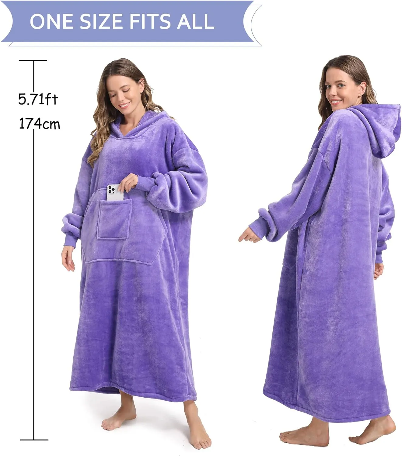 FUSSEDA Oversized Wearable Blanket Sweatshirt, Thick Warm Fleece Cozy Sherpa Hooded with Pockets and Sleeves Gift for Adult