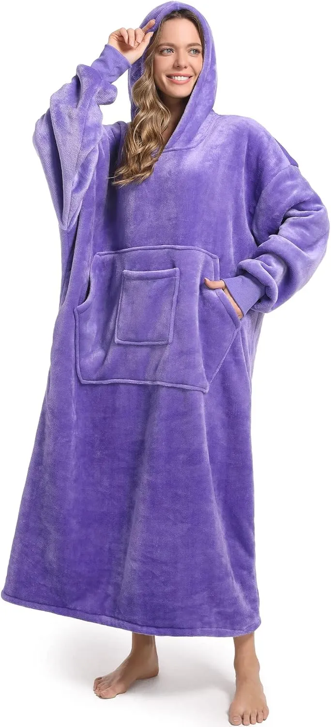 FUSSEDA Oversized Wearable Blanket Sweatshirt, Thick Warm Fleece Cozy Sherpa Hooded with Pockets and Sleeves Gift for Adult