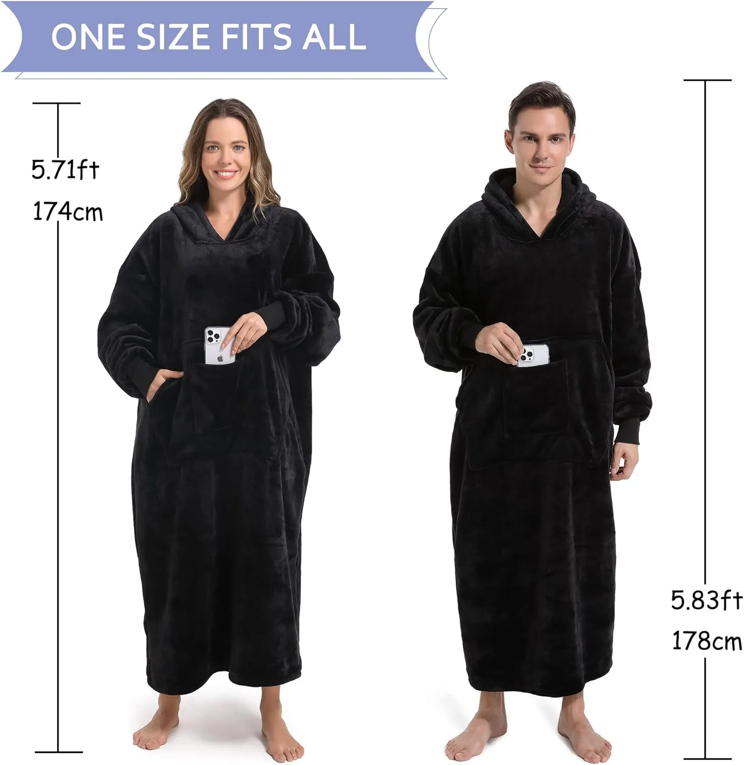 FUSSEDA Oversized Wearable Blanket Sweatshirt, Thick Warm Fleece Cozy Sherpa Hooded with Pockets and Sleeves Gift for Adult