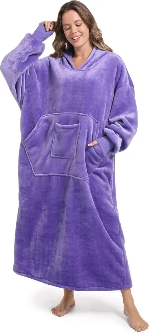 FUSSEDA Oversized Wearable Blanket Sweatshirt, Thick Warm Fleece Cozy Sherpa Hooded with Pockets and Sleeves Gift for Adult