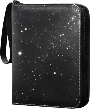 Galaxy Black Card Binder 4 Pocket Trading Card Album Fits 400 Sports/Game Cards, PU Cover 3 Ring Card Collection with 50 Removable Sleeves