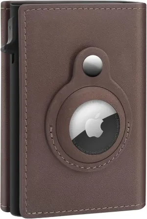 GAOCHALE AirTag Wallet Genuine Leather Air Tag Wallet RFID Technology Credit Card Holder with Minimalist Wallet for Men for Apple AirTag (No Airtag Included)(Coffee)